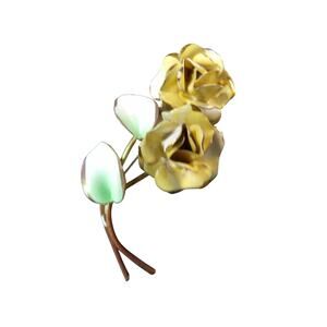 Vintage Yellow Rose Painted Enamel Brooch